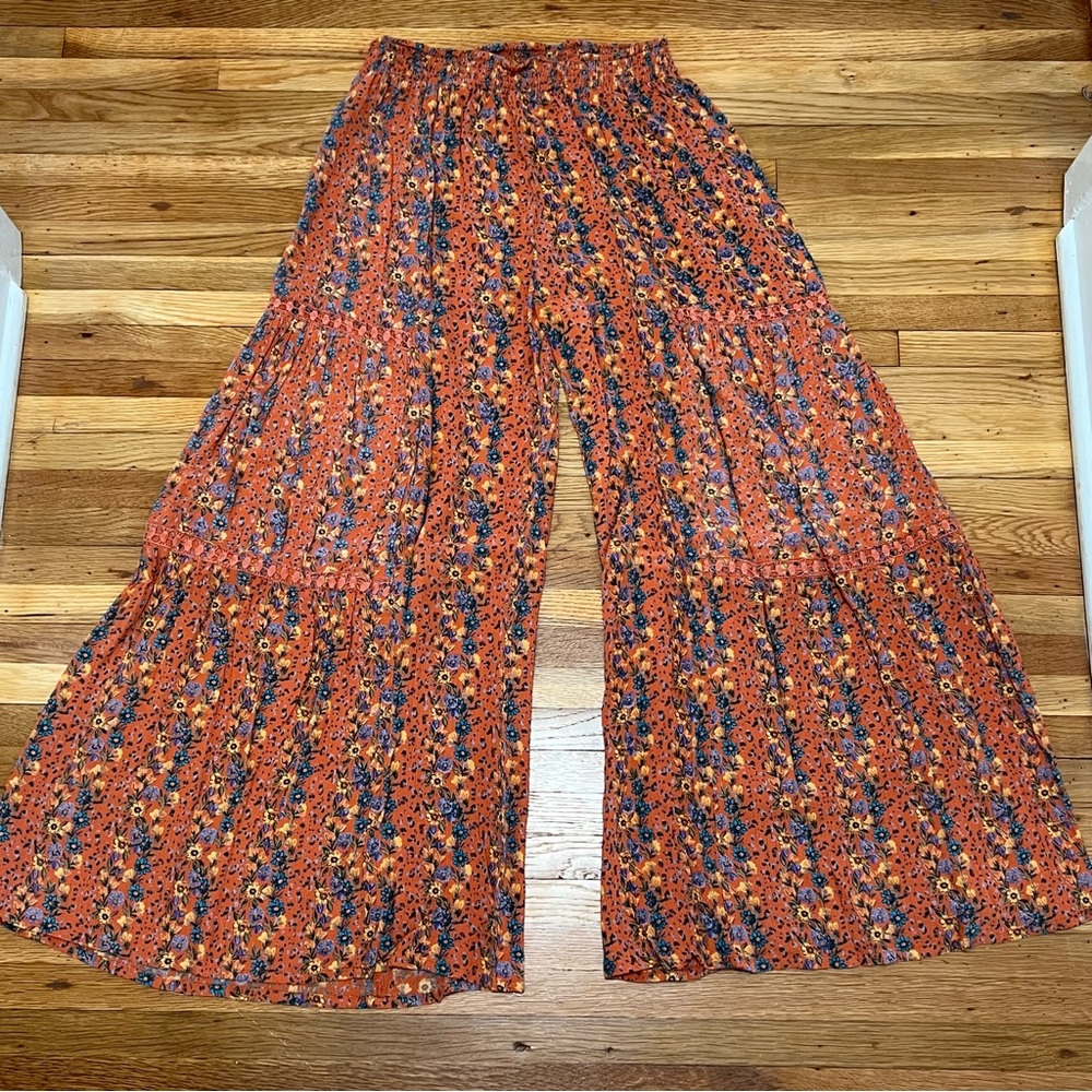 Nostalgia Orange Floral Wide-Leg Pants